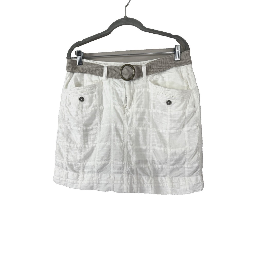 Y2K Retro Womens 10 White Cotton Mini Skort Belted Pocket Skirt Coastal Cottage